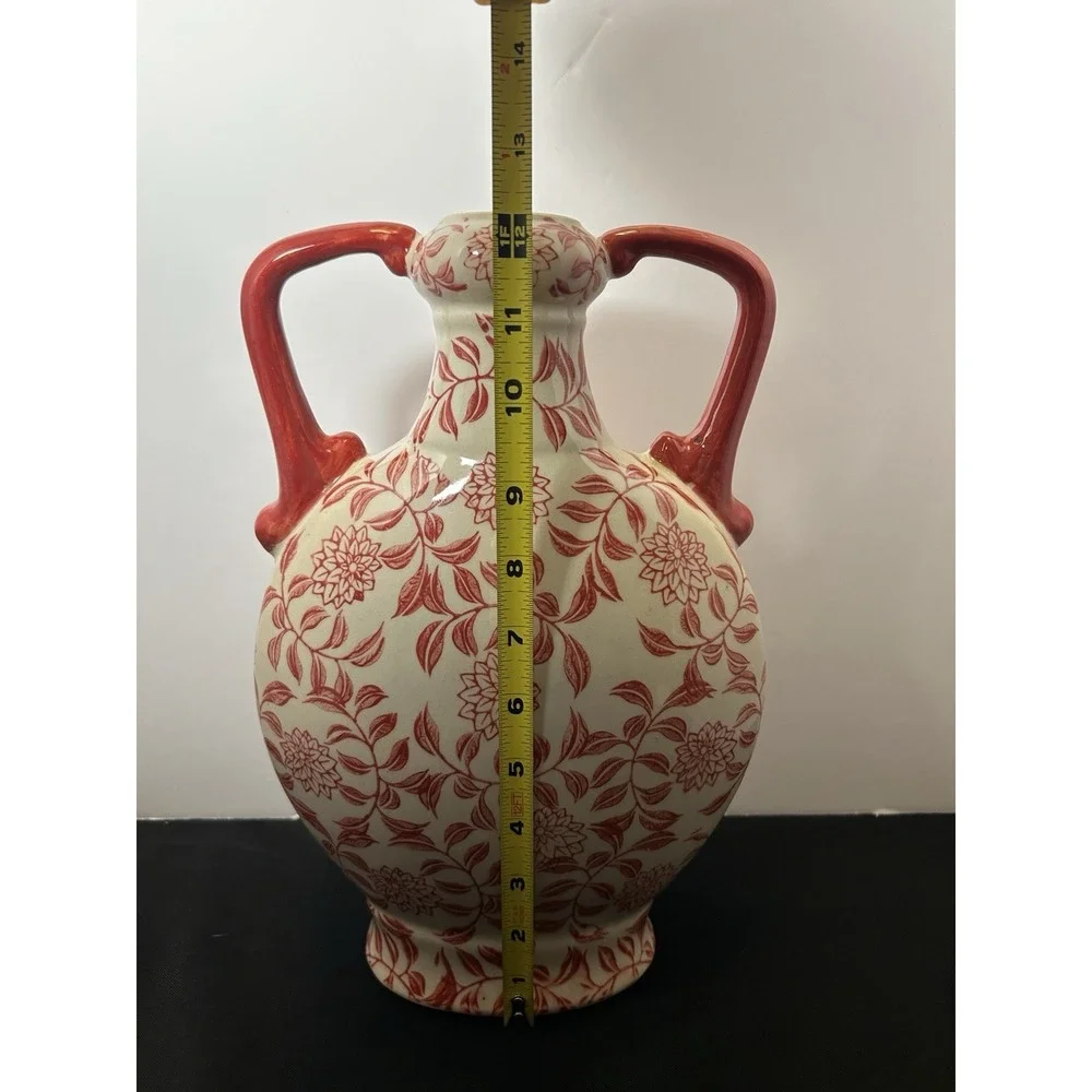 Red & White Japanese Style Vase BEAUTIFUL